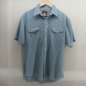 Vintage 90s Wrangler Striped Green White Pearl Snap Mens Large 16-16.5 Bowling